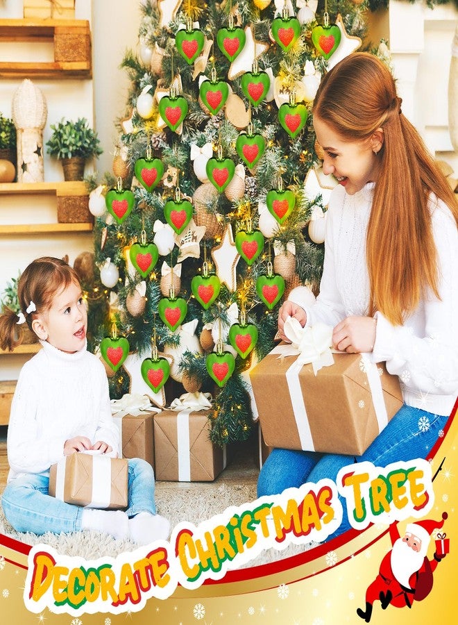 Lunmon 24 Pcs Lime Green Christmas Heart Ornaments 1.8 Inch Heart Shaped Hanging Ornaments for Christmas Tree Anniversary Wedding Party Decoration(Classic) - Image 5